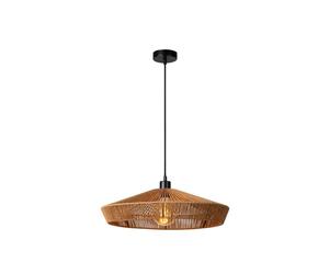 Lucide Yunkai Single Light Pendant In Black And Light Wood Finish