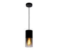 Lucide Zino Single Light Ceiling Pendant in Satin Black Finish With Smoked Glass Shade