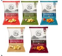 Lucien Crisps Variety Pack | 5 Delicious Belgian Potato Crisp Flavors - Salted, Salt & Pepper, Paprika, Onion, BBQ | 125g Each (Pack of 5)