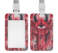 Lucifer Devil with Horns Fashion ID Badge Holder Sliding Vertical Name Tag Card Protector with Lanyard