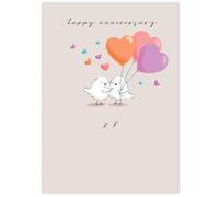 Lucilla Lavender Anniversary Card - Romantic Birds & Love Heart Balloons - Embossed Finish - Premium Congratulations Greeting Card with Envelope