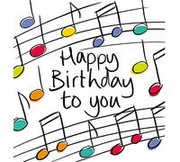 Lucilla Lavender Colourful Musical Notes Happy Birthday Card - Shiny Happy Card