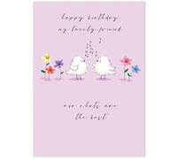 Lucilla Lavender Happy Birthday Card for a Lovely Friend - Cute Birds & Flowers - Embossed Finish - Premium Greeting Card with Envelope