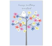 Lucilla Lavender Happy Birthday Card for Women - Cute Bird & Floral Tree - Embossed Finish - Premium Greeting Card with Envelope