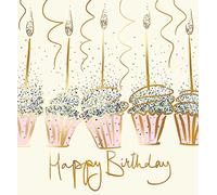 Lucilla Lavender Shiny Cupcakes Happy Birthday Card Gold Foil and Sparkles Finish Greeting Card