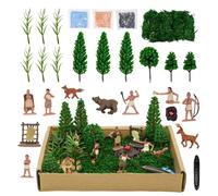LuciPaw - Set of 28 Native American Indians Figures, Includes Plastic Tree Figures, Moss Sand Stones, Historical Education School Projects Decor for Kids