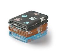 Luciphia 1 Pack 3 Blankets Fluffy Premium Fleece Pet Blanket Flannel Paw Printed Throw for Dog Cat(Medium 30x20'', Grey/Brown/Blue)