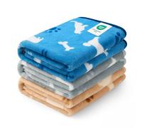 Luciphia 1 Pack 3 Dog Printed Fleece Pet Blankets Washable，Soft Warm Throw Covers for Crate Couch Bed，Cozy Puppy Essentials for Dogs and Cats， Blue/Grey/Khaki, Medium (30x20)