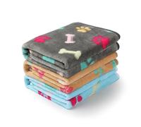 luciphia 1 Pack of 3 Premium Fleece Soft Pet Blankets, Paw Print Flannel (Small 23" x 16", Grey/Brown/Blue)