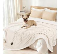 luciphia Waterproof Dog Blanket, Washable, Cat Blanket for Cats, Dogs, Puppies, Cuddly Blanket, Soft Fluffy Sherpa Fleece, Pet Blanket to Protect Bed, Sofa, Couch, Beige White, 145 x 165 cm