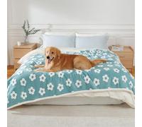 Luciphia Waterproof Pet Blanket for Medium Large Dogs Washable Fluffy Thick Jacquard Shag Fleece Warm Sherpa 3D Textured Flower Print for Cats Puppy Couch Protection (Blue,85x57 inches)