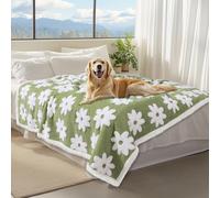 Luciphia Waterproof Pet Blanket for Medium Large Dogs Washable Fluffy Thick Jacquard Shag Fleece Warm Sherpa 3D Textured Flower Print for Cats Puppy Couch Protection (Green,85x57 inches)