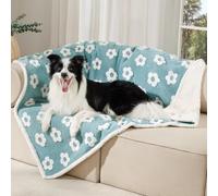 Luciphia Waterproof Pet Blanket for Medium Large Dogs Washable Fluffy Thick Jacquard Shag Fleece Warm Sherpa 3D Textured Flower Print for Cats Puppy Couch Protection (Blue,67x57 inches)
