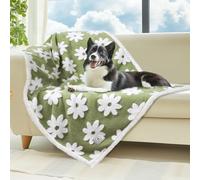 Luciphia Waterproof Pet Blanket for Medium Large Dogs Washable Fluffy Thick Jacquard Shag Fleece Warm Sherpa 3D Textured Flower Print for Cats Puppy Couch Protection (Green,57x40 inches)