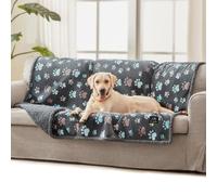 Luciphia Waterproof Pet Blanket, Liquid Pee Proof Dog Blanket for Sofa Bed Couch, Reversible Sherpa Fleece Furniture Protector Cover for Medium Large Dogs Cats, Grey Paw Thicken Large（65" x 57"）