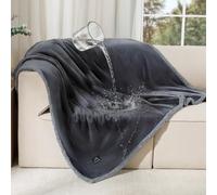 luciphia Waterproof Pet Blanket Liquidproof Dog Blanket for Sofa Bed Couch Reversible Sherpa Fleece Blanket Protector for Small Medium Large Dogs, Dark Grey, Large (65" x 57")