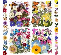 LUCISKY 99Pcs Pressed Dried Flowers and Butterfly for Resin Molds, Assorted Real Natural Flowers Leaves Stickers for DIY Art Nail Crafts, Jewelry, Candle, Soap Crafts Making