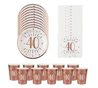 Luck and Luck 40th Birthday Party Pack For 10 People, Rose Gold 40th Birthday Tableware, 40th Party Plates, 40th Paper Napkins, 40th Paper Party Cups