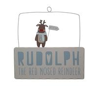 Luck and Luck Hanging Rudolph The Red Nose Reindeer Sign Wooden Christmas Decoration Scandi Style