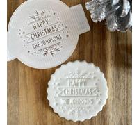 Luck and Luck Personalised Happy Christmas Family Surname Fondant Embosser, Custom Cookie Biscuit Stamp, Festive Cake Decorating, Cupcake Icing Decoration