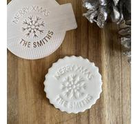 Luck and Luck Personalised Merry Christmas Snowflake Surname Fondant Embosser, Custom Cookie Icing Stamp, Festive Cake Decorating, Cupcake Decoration