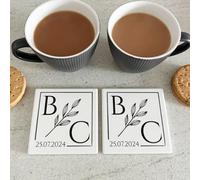 Luck and Luck Personalised Porcelain Couples Coaster Gift Set with Name Date, His Hers Wedding Keepsake, Gifts For Couples, Engagement Gift