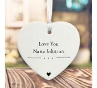 Luck and Luck Personalised Porcelain Heart Love You Nana Nan, Family Keepsake Token Gift, Custom Hanging Heart with Name Message