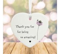 Luck and Luck Personalised Porcelain Heart with Flower, Thank You Amazing Gift, Custom Hanging Heart Keepsake, Ceramic Heart Ornament, Porcelain Gift