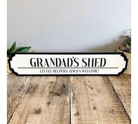 Luck and Luck Personalised Shed Road Sign Grandad's Shed, 'Little Helpers Always Welcome!' Custom Plaque, Garden Workshop Sign, Unique Gift for Grandad