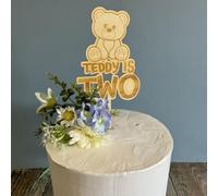 Luck and Luck Personalised Teddy Bear Cake Topper, Childrens 2nd Birthday Cake Decoration, Kids Birthday Wooden Cake Topper, Teddy Bear Birthday Party