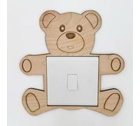 Luck and Luck Personalised Teddy Bear Light Switch Surround - Wooden Nursery Light Cover - Cute Baby Room Décor - Children’s Bedroom Wall Plate - New Baby Gift