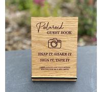 Luck and Luck Personalised Wedding Guest Book Sign, Polaroid Photo Camera Table Sign, Photo Wedding Guest Book Decoration, Wooden Oak Veneer Sign