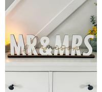 Luck and Luck Personalised Wedding Surname Sign with Stand, Wooden Top Table Mr Mrs Sign with Acrylic Surname, Wedding Name Signs, Table Decoration