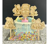 Luck and Luck Personalised Winnie the Pooh Cake Decorations, Childrens Birthday Party Cake Toppers, Wood Cake Decoration, Customisable Cake Topper (5 pcs)