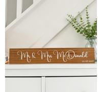 Luck and Luck Personalised Wooden Oak Mr Mrs Wedding Table Sign, Bride Groom Keepsake, Wedding Decoration, Name Dates Keepsake Gift