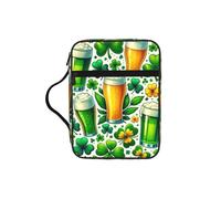 Luck-Beer-Shamrock-St-Patricks Bible Cover Case with Handle, Water-Resistant Oxford Fabric Bible Bag Organizer with Zipper Pockets for Church
