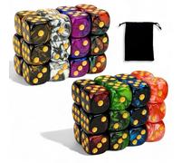 Luck Lab 48 Pack of 16mm Marble Swirl D6 6 Sided Dice Set with Round Corners - Board Game Dice for MTG DND Tenzi Farkle Yahtzee Bunco or Learning Math (Gold Pip Multicolor Swirl)