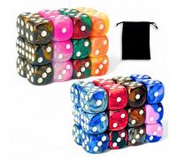 Luck Lab 48 Pack of 16mm Marble Swirl D6 Dice 6 Sided Dice Set Round Corner Board Game Dice for MTG DND Tenzi Farkle Yahtzee Bunco or Learning Math (White Pip Multicolor Swirl)