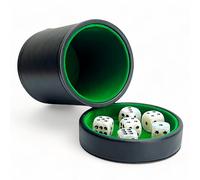Luck Lab Black Leather Dice Cup with Lid Including 6 Matching Pearl Dice - Green Velvet Interior for Quiet Shaking - Use for Liars Dice Farkle Yahtzee Board Games, Black