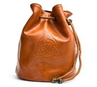 Luck Lab Dice Bag for DnD - Large Velvet-Lined PU Leather Dice Pouch w/ 4 Pockets, Embossed Design & Antique Gold Accents - Durable Dice Organizer for Tabletop RPGs & Game Accessories (Brown)