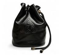 Luck Lab Dice Bag for DnD - Large Velvet-Lined PU Leather Dice Pouch w/ 4 Pockets, Embossed Design & Antique Gold Accents - Durable Dice Organizer for Tabletop RPGs & Game Accessories (Black)