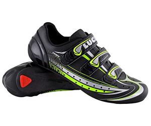 LUCK Mega Road Cycling Shoe with Carbon Sole and Triple Velcro Strap. Black White