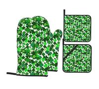 Luck O' The Irish Shamrocks Heat Resistant Oven Mitts and Pot Holders Set of 4-500°f Protection Utensil Pocket for Grilling, Baking, Cooking