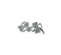 Luck of the Irish Celtic St. Patricks Day Shamrock Lucky Charm Cubic Zirconia Pave CZ Tiny Kelly Green Four Leaf Clover Stud Earrings For Women Teens Graduation .925 Sterling Silver