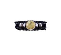 Luck Trader Ancient Egyptian Bracelet, Black Braided Faux Leather, Adjustable Length, Gold Scarab Charm, Men's Fashion Jewelry with Gift Bag