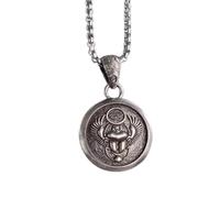 Luck Trader Ancient Egyptian Scarab Eye of Horus Amulet Pendant Necklace, 4.5 cm Medallion, 60 cm Chain, Antique Silver