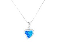 Luck Trader Blue Opal Love Heart Pendant Necklace, Sterling Silver Chain, Stamped 925