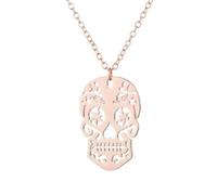 Luck Trader Day of the Dead Sugar Skull Filigree Pendant Necklace Halloween Steampunk Punk (Rose Gold)