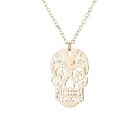 Luck Trader Gold Day of The Dead Sugar Skull Filigree Pendant Necklace Halloween Steampunk Punk