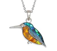 Luck Trader Kingfisher Bird Pendant Necklace - Genuine Paua Shell Jewellery Gift for Her, Mum, Sister, Christmas, Birthday